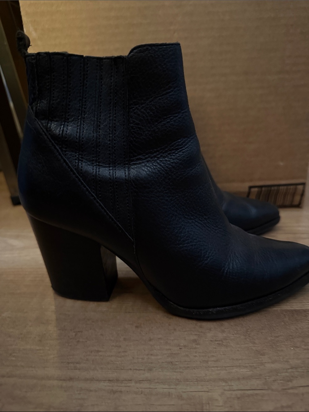 Marc Fisher Black Leather Ankle Booties with Block Heel